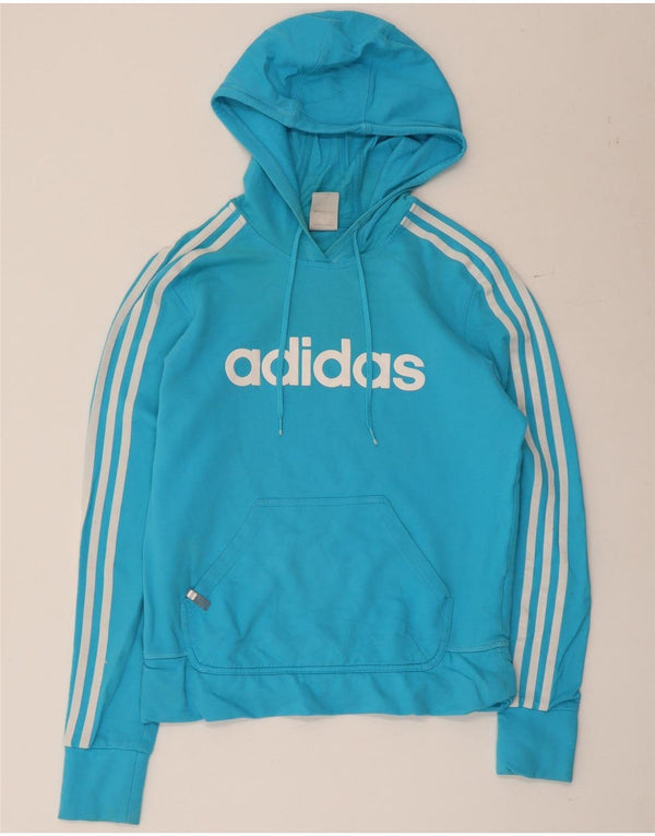 Adidas Γυναικείο Γραφικό Hoodie Jumper UK 14 μεσαίο μπλε βαμβακερό