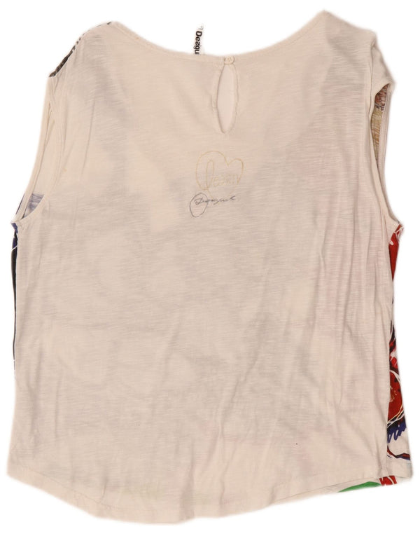 Γυναικείο γραφικό γιλέκο Desigual Top UK 18 XL Λευκό φλοράλ βαμβακερό