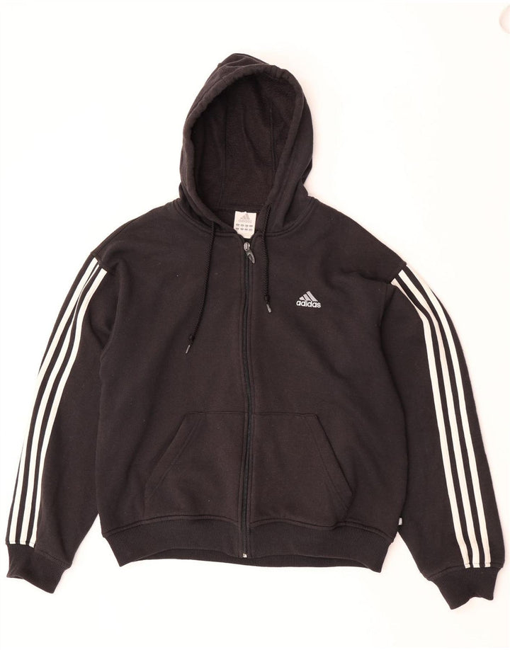 Ανδρικό πουλόβερ με κουκούλα με φερμουάρ Adidas, μεσαίο μαύρο βαμβακερό