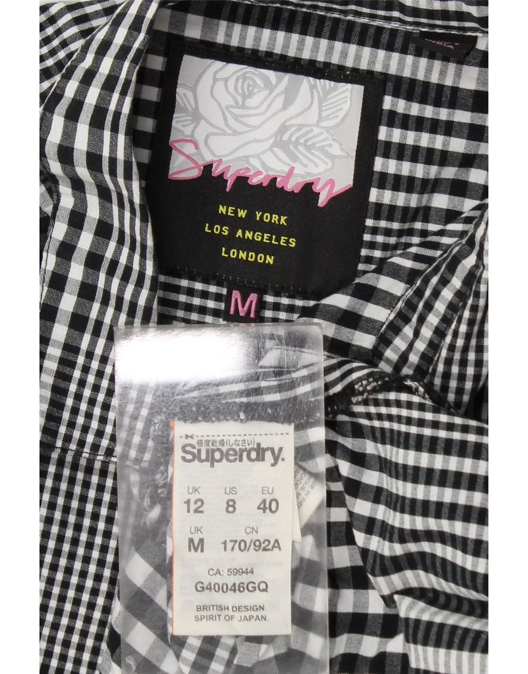 Superdry Γυναικείο Longline Graphic πουκάμισο UK 12 Medium Black Check Cotton