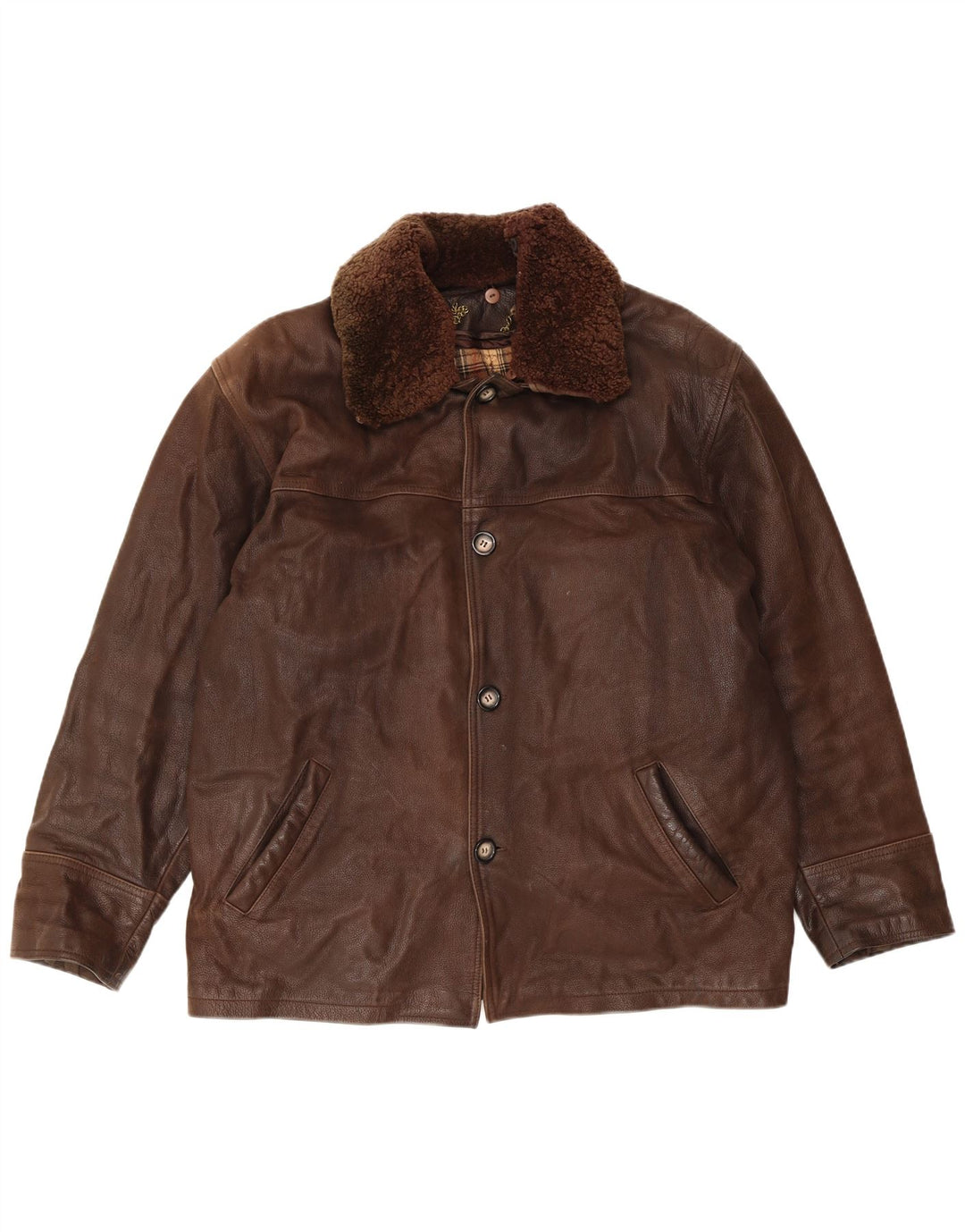 VINTAGE Ανδρικό Δερμάτινο Μπουφάν UK 40 Μεγάλο Καφέ Δερμάτινο