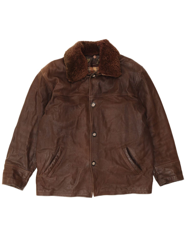 VINTAGE Ανδρικό Δερμάτινο Μπουφάν UK 40 Μεγάλο Καφέ Δερμάτινο