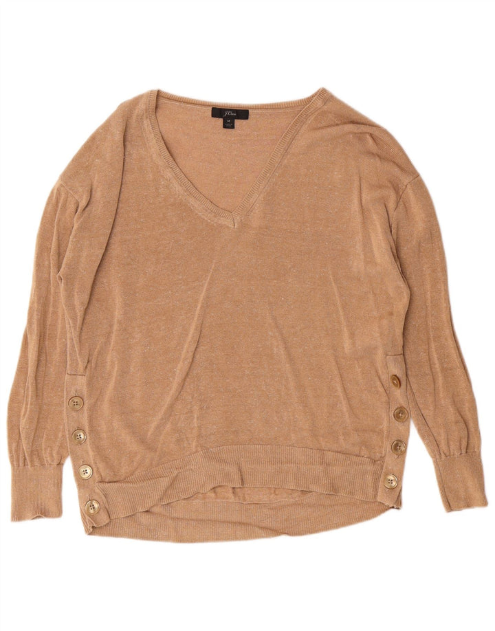 J. CREW Womens V-Neck Jumper Sweater UK 14 Medium Brown Linen