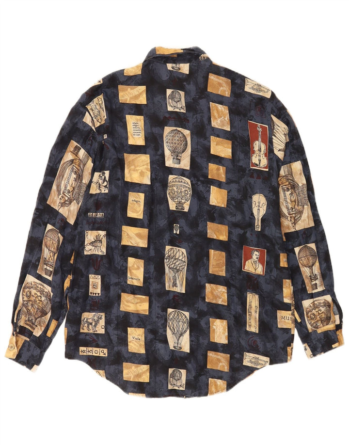 Vintage γυναικείο πουκάμισο EU 38 Medium Navy Blue Patchwork Viscose