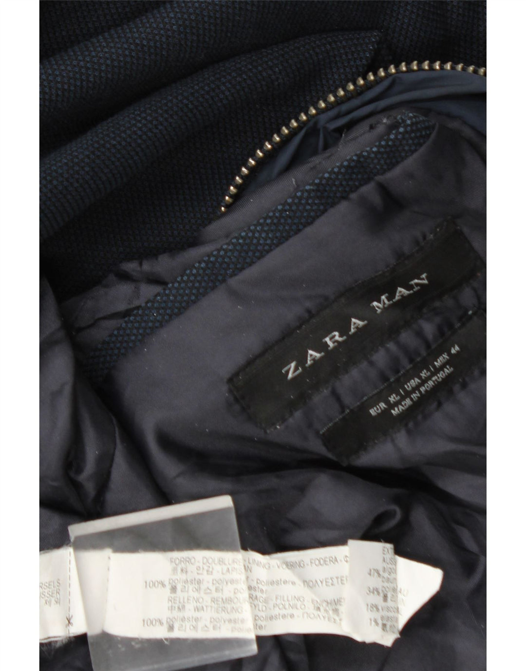 Zara Ανδρικό Bomber Jacket UK 42 XL Navy Blue Check Polyester