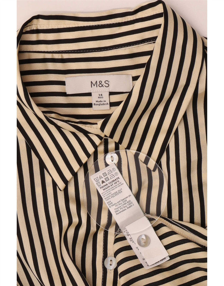 Marks & Spencer Γυναικείο Πουκάμισο UK 14 Large Beige Pinstripe Polyester
