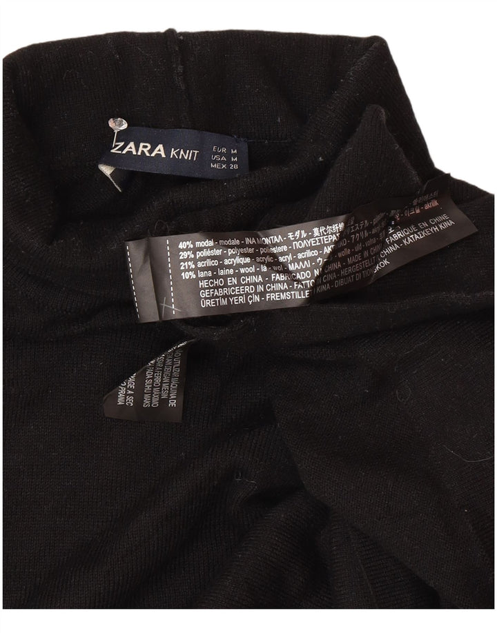 Zara Γυναικείο πουλόβερ με ρολό λαιμόκοψη UK 14 Medium Black Modal