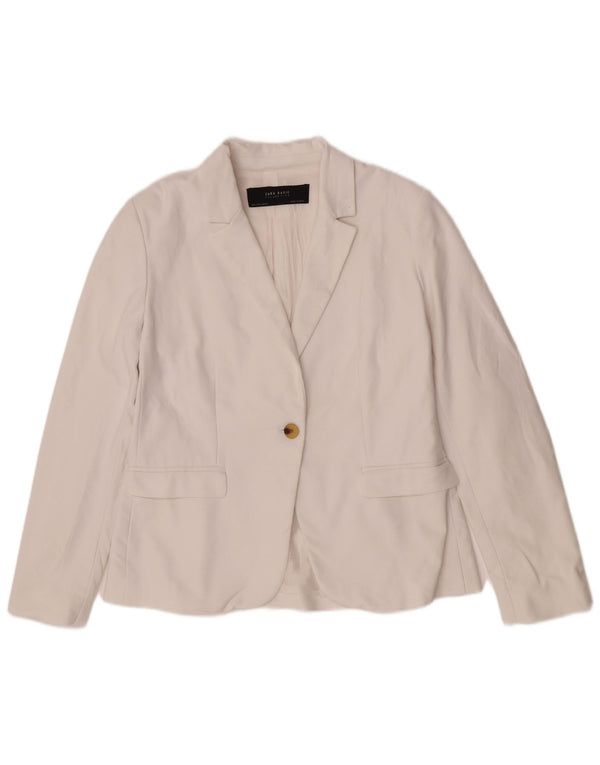 Zara Womens 1 Button Blazer Jacket UK 14 Large White Cotton