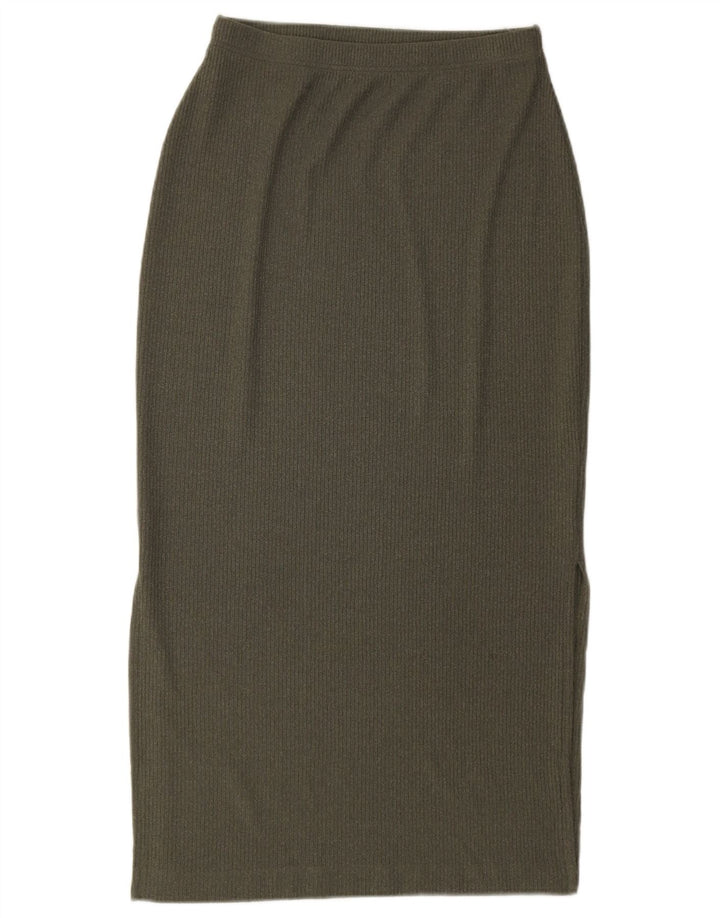 Marks & Spencer Γυναικεία πλεκτή Midi φούστα UK 12 Medium W28 Khaki Polyester