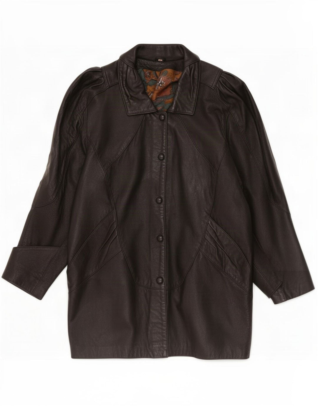 Vintage Γυναικείο Oversized Δερμάτινο Παλτό UK 10 Small Black