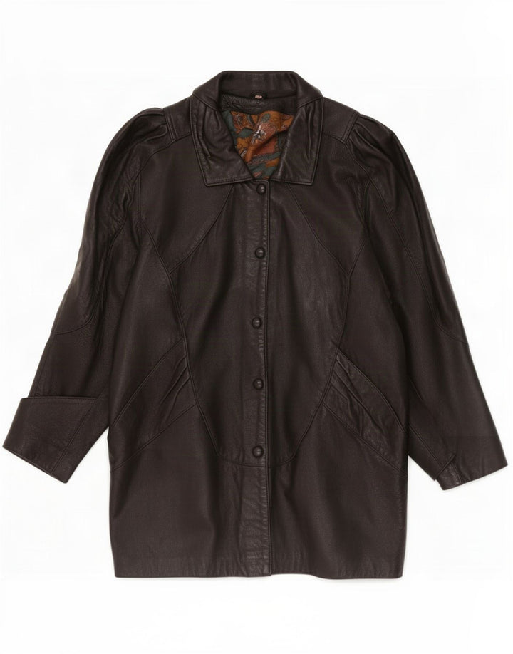 Vintage Γυναικείο Oversized Δερμάτινο Παλτό UK 10 Small Black