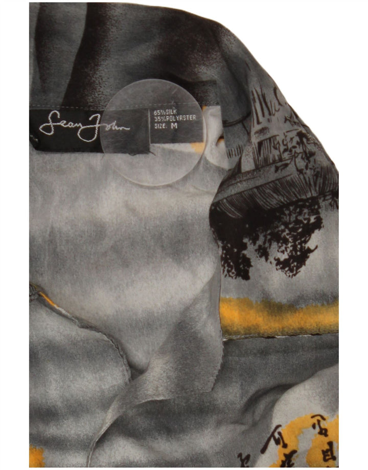 Ανδρικό κοντομάνικο γραφικό πουκάμισο VINTAGE από μεσαίο γκρι μεταξωτό