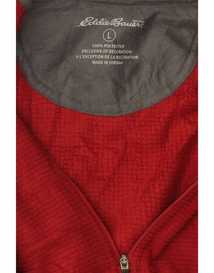 EDDIE BAUER Mens Zip Neck Fleece Jumper Large Red Check Polyester Vintage Eddie Bauer and Second-Hand Eddie Bauer from Messina Hembry 