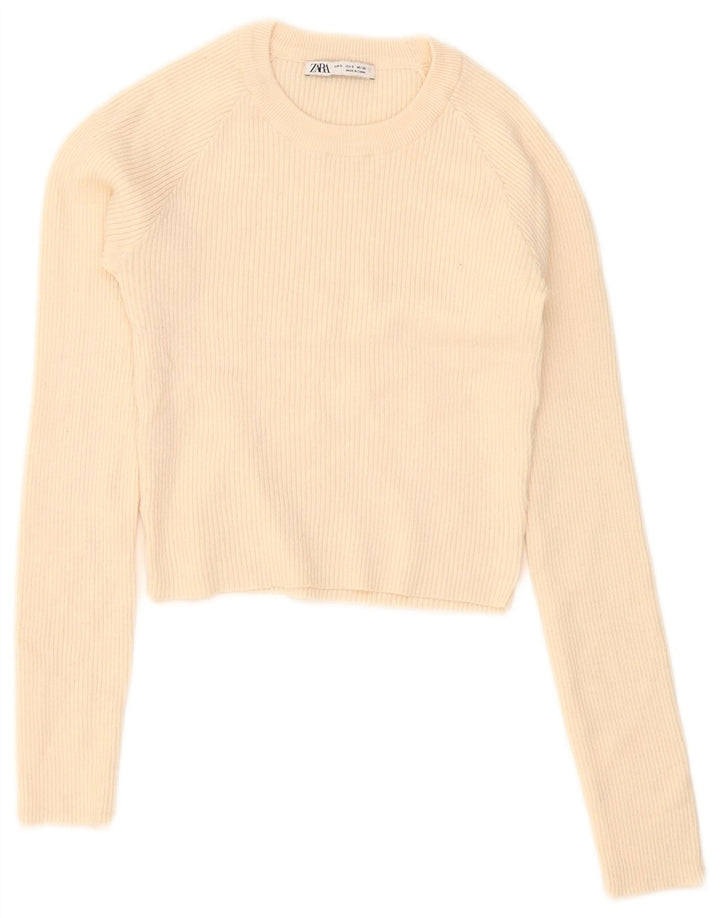 Zara Γυναικείο Crop Top Μακρυμάνικο UK 8 Small Beige
