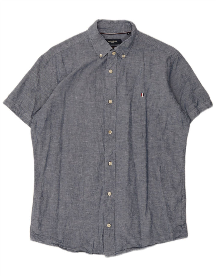 Jack & Jones Ανδρικό κοντομάνικο πουκάμισο από μεσαίο μπλε βαμβακερό