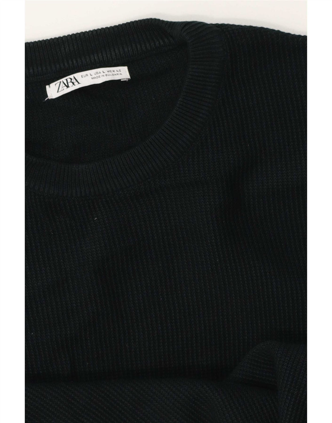 Ανδρικό πουλόβερ Zara Crew Neck Jumper Μεγάλο μαύρο βαμβακερό