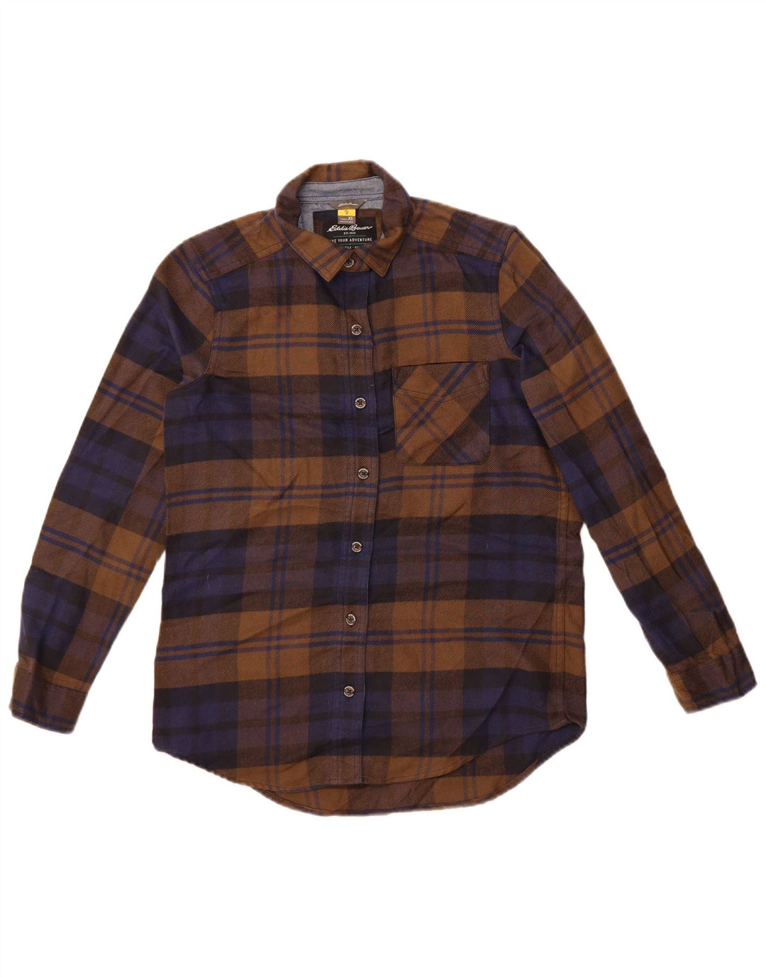 Eddie Bauer Γυναικείο πουκάμισο μεγάλου μεγέθους φανελένιο UK 6 XS καφέ, πολυεστέρας