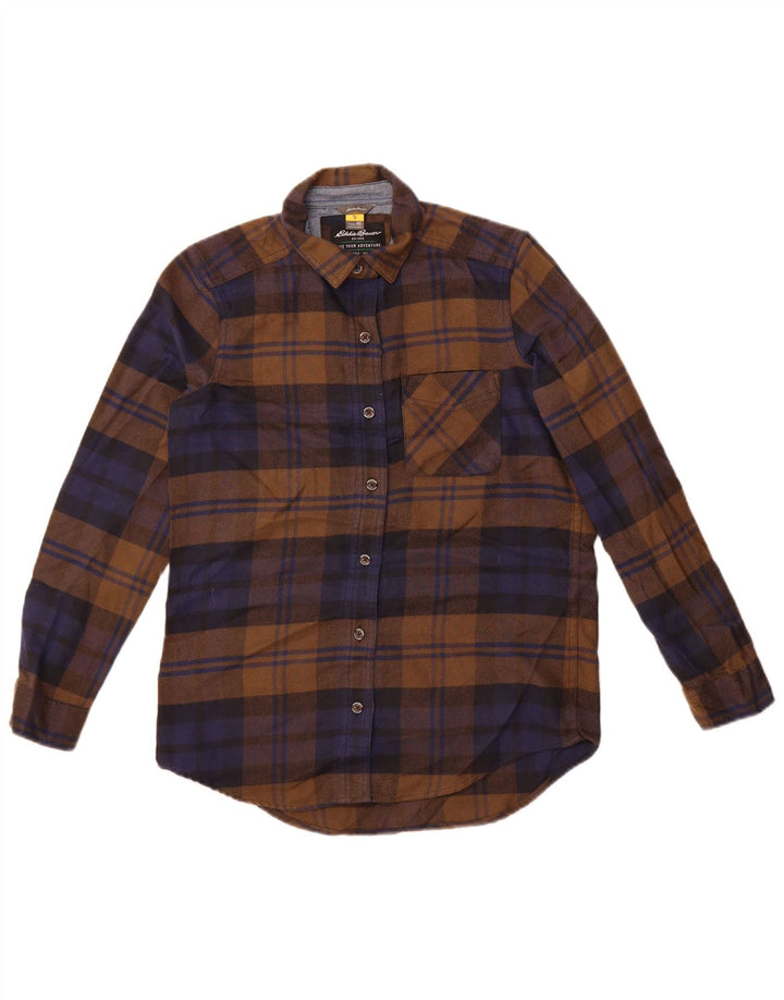 Eddie Bauer Γυναικείο πουκάμισο μεγάλου μεγέθους φανελένιο UK 6 XS καφέ, πολυεστέρας