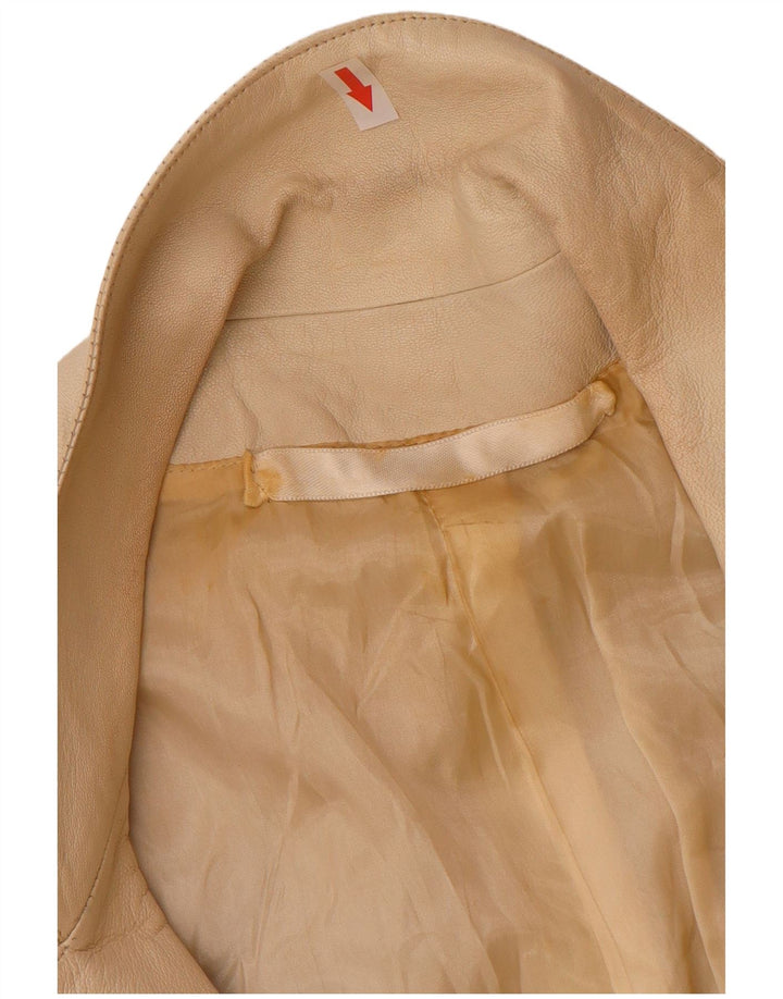 Vintage Γυναικείο Δερμάτινο Σακάκι Μπλέιζερ με διπλό στήθος UK 12 Medium Beige