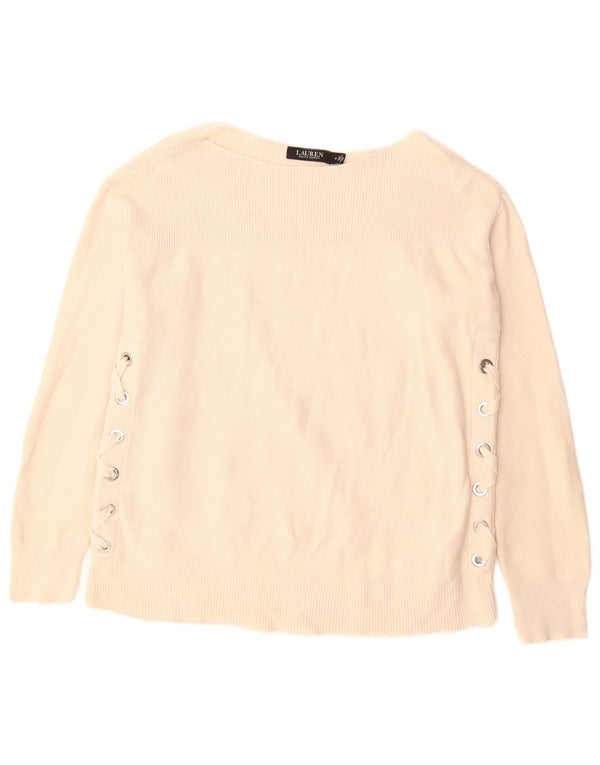 RALPH LAUREN Γυναικείο πουλόβερ με λαιμόκαυστο UK 12 μεσαίο βαμβακερό μπεζ