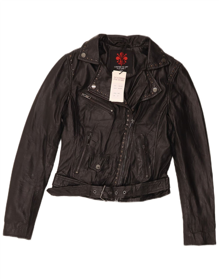 Vintage Γυναικείο Δερμάτινο Μπουφάν Biker IT 40 Small Black Leather