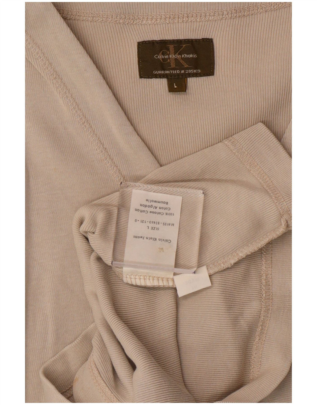 Calvin Klein Γυναικεία Crop Μπλούζα Τοπ UK 14 Large Beige Βαμβακερό