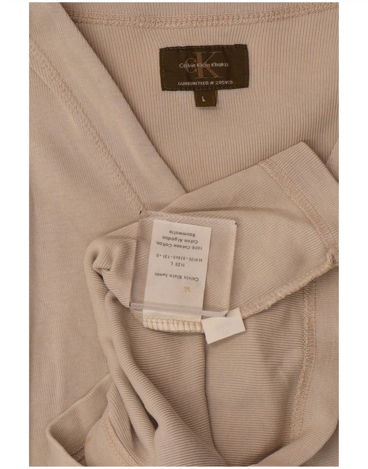 Calvin Klein Γυναικεία Crop Μπλούζα Τοπ UK 14 Large Beige Βαμβακερό