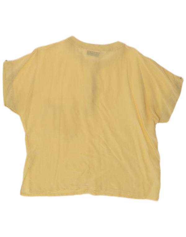 Vintage Womens Short Sleeve Blouse Top UK 14 Large Yellow Silk