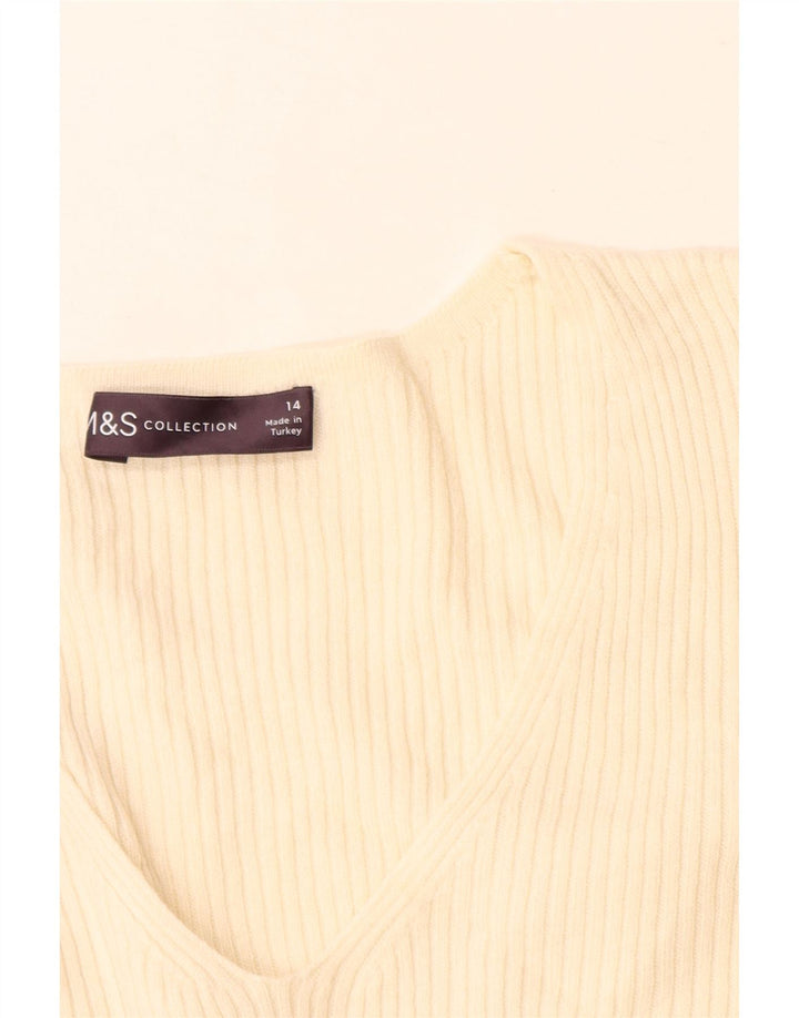 Marks & Spencer Γυναικείο πουλόβερ με V λαιμόκοψη UK 14 Medium Off White