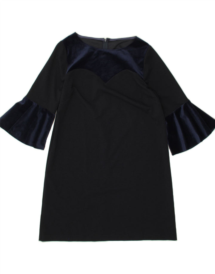 VINTAGE Womens 3/4 Sleeve Basic Dress UK 14 Medium Navy Blue Vintage Vintage and Second-Hand Vintage from Messina Hembry 
