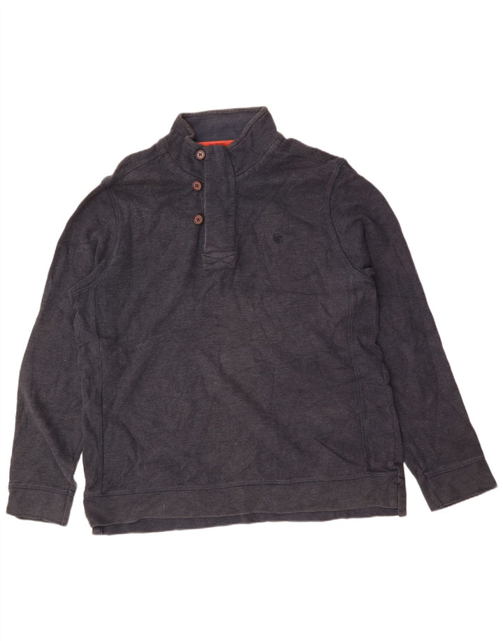 FAT FACE Ανδρικό φούτερ με λαιμό με κουμπιά Jumper XL Navy Blue Cotton