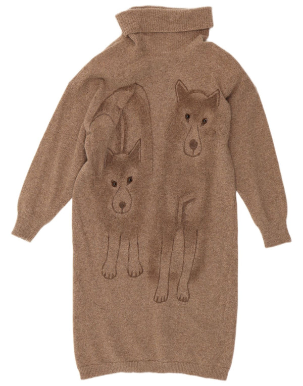 Vintage γυναικείο μακρυμάνικο φόρεμα UK 10 Small Brown Animal Print