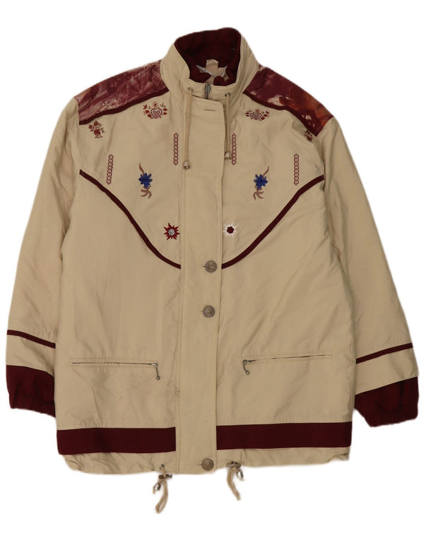 Vintage γυναικείο υπερμεγέθη Utility Jacket UK 8 Small Beige Floral Polyester