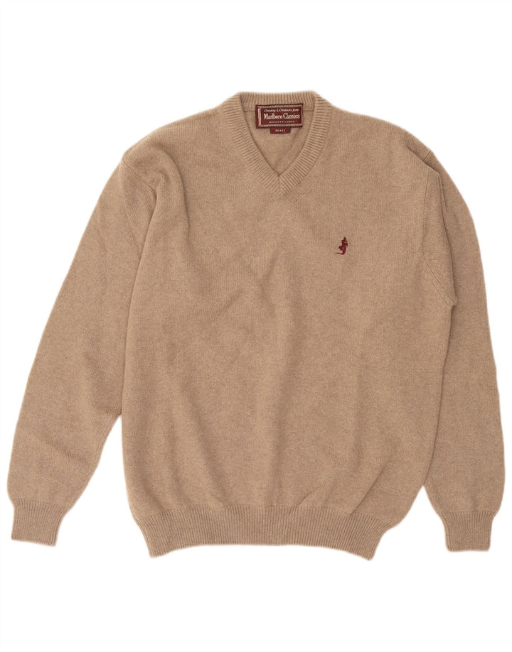 Ανδρικό πουλόβερ Marlboro Classics με V λαιμόκοψη Μαλλί μπεζ