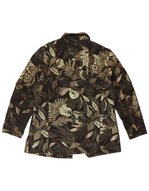 Vintage γυναικείο πουκάμισο μπλούζα UK 16 Large Black Floral