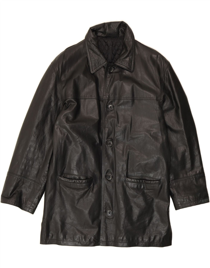 VINTAGE Mens Leather Coat IT 48 Medium Black Leather Vintage Vintage and Second-Hand Vintage from Messina Hembry 