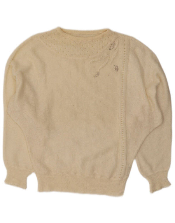 Vintage γυναικείο πουλόβερ με λαιμόκαυστο UK 14 Large Off White Mohair