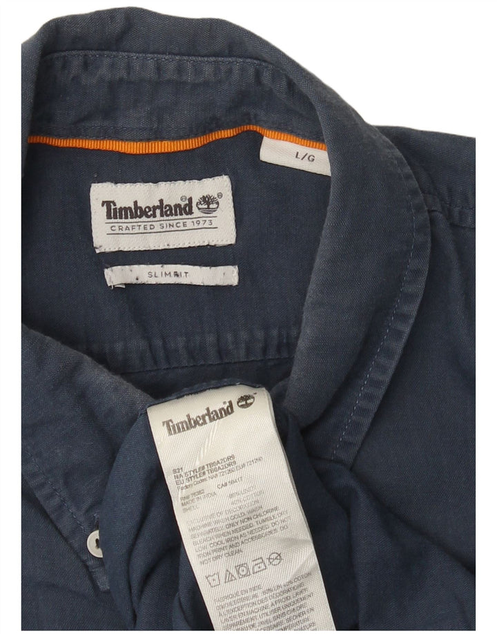 Ανδρικό πουκάμισο Timberland Slim Fit Large Navy Blue λινό