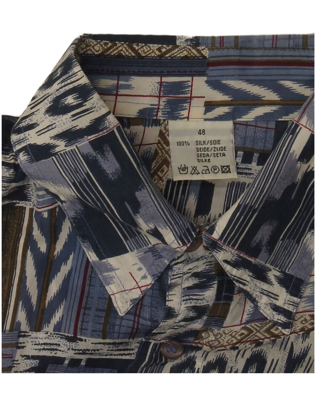 Vintage Ανδρικό κοντομάνικο πουκάμισο IT 48 Medium Blue Patchwork Silk