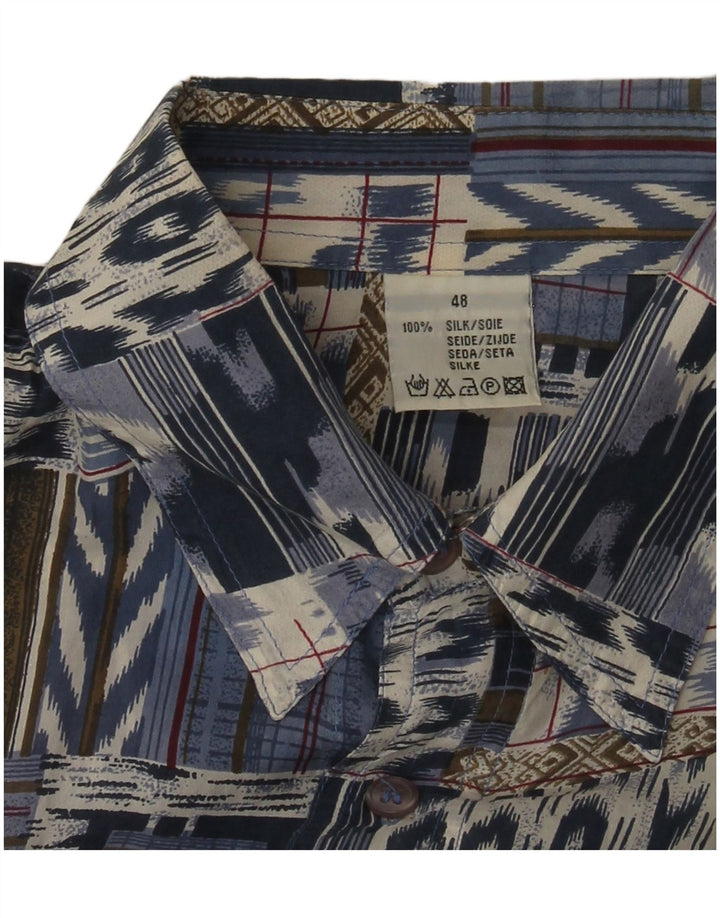 Vintage Ανδρικό κοντομάνικο πουκάμισο IT 48 Medium Blue Patchwork Silk
