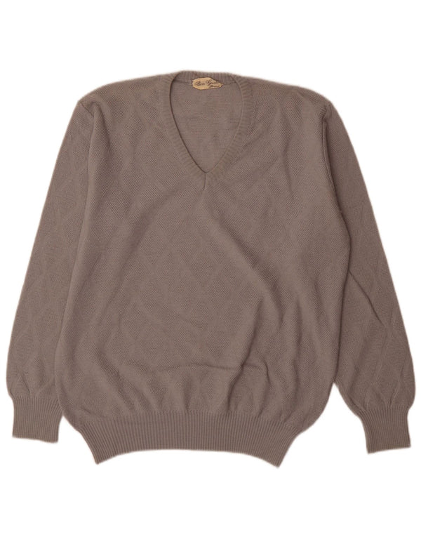 Vintage Ανδρικό πουλόβερ με λαιμόκοψη IT 54 XL Γκρι Argyle/Diamond Wool