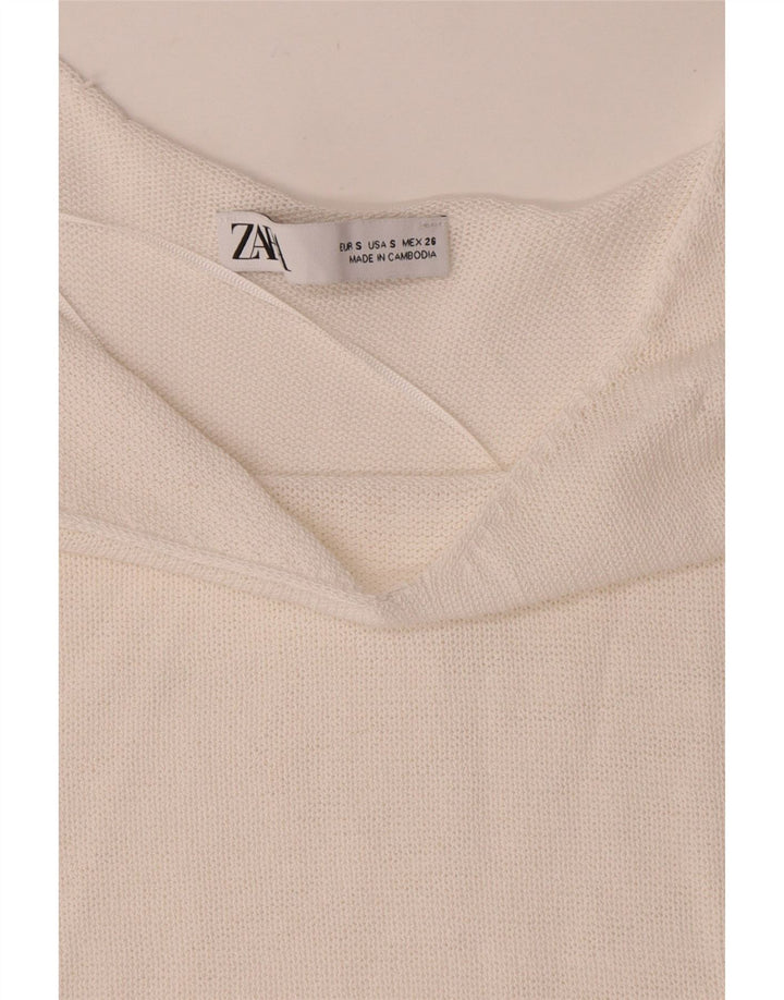 Zara Γυναικεία Crop Knit Cami Top UK 8 Small White Viscose
