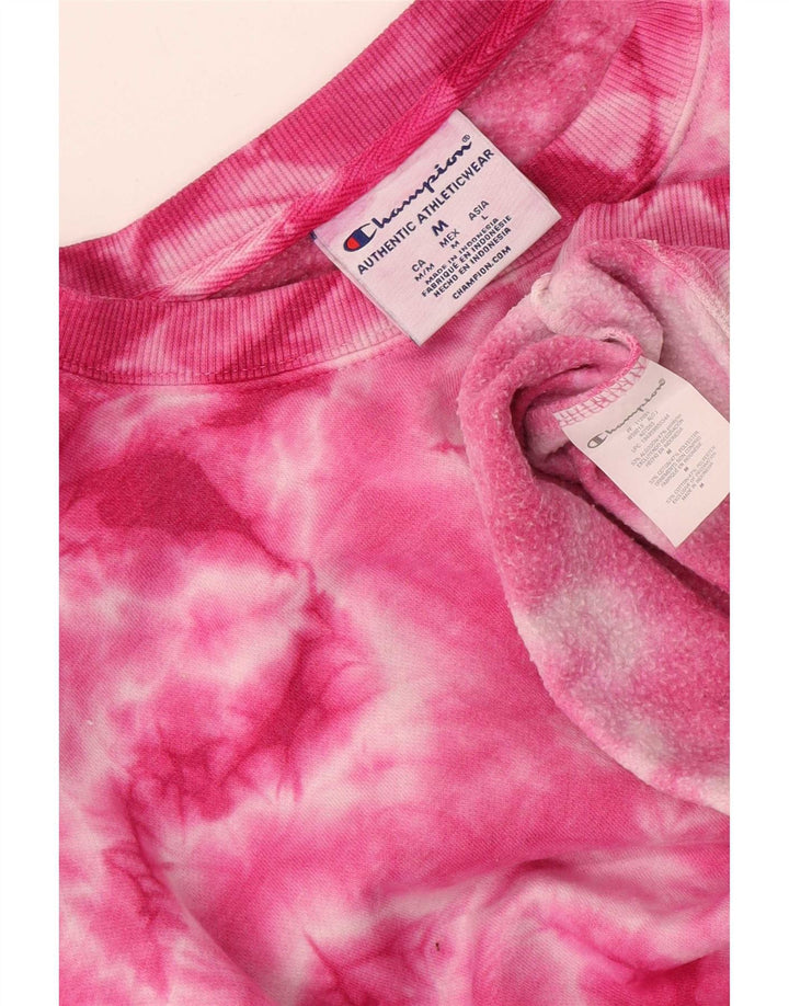 Champion Womens Oversized Φούτερ Jumper UK 14 Medium Pink Tie Dye