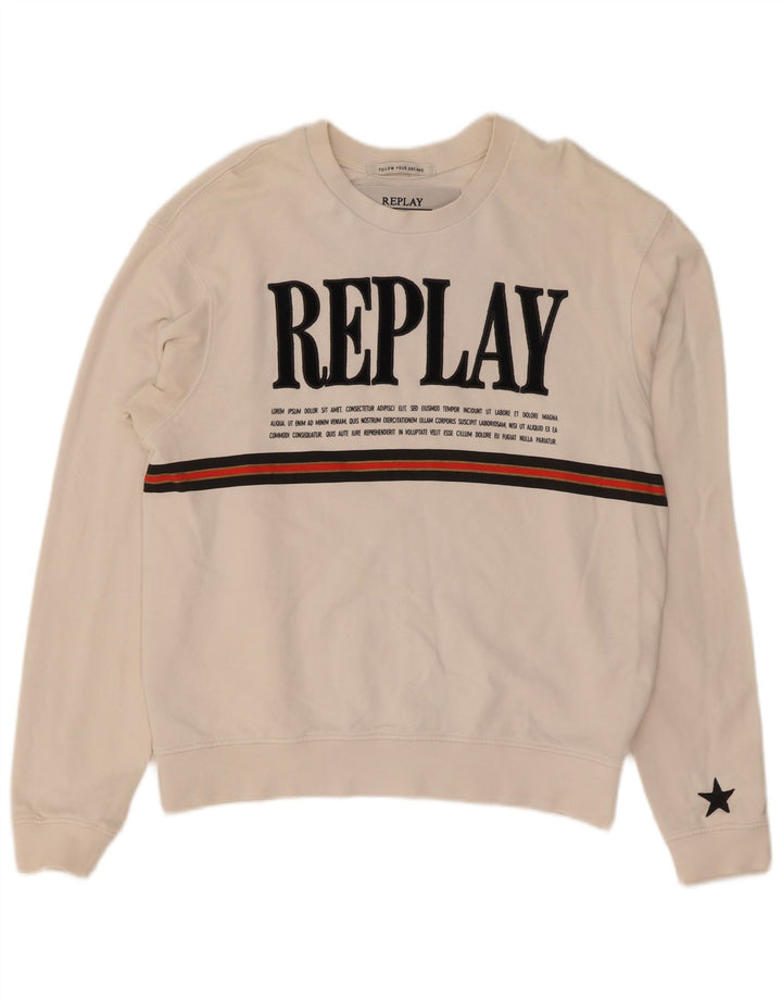 Replay Γυναικείο Γραφικό Φούτερ Jumper UK 14 Μεσαίο λευκό βαμβακερό