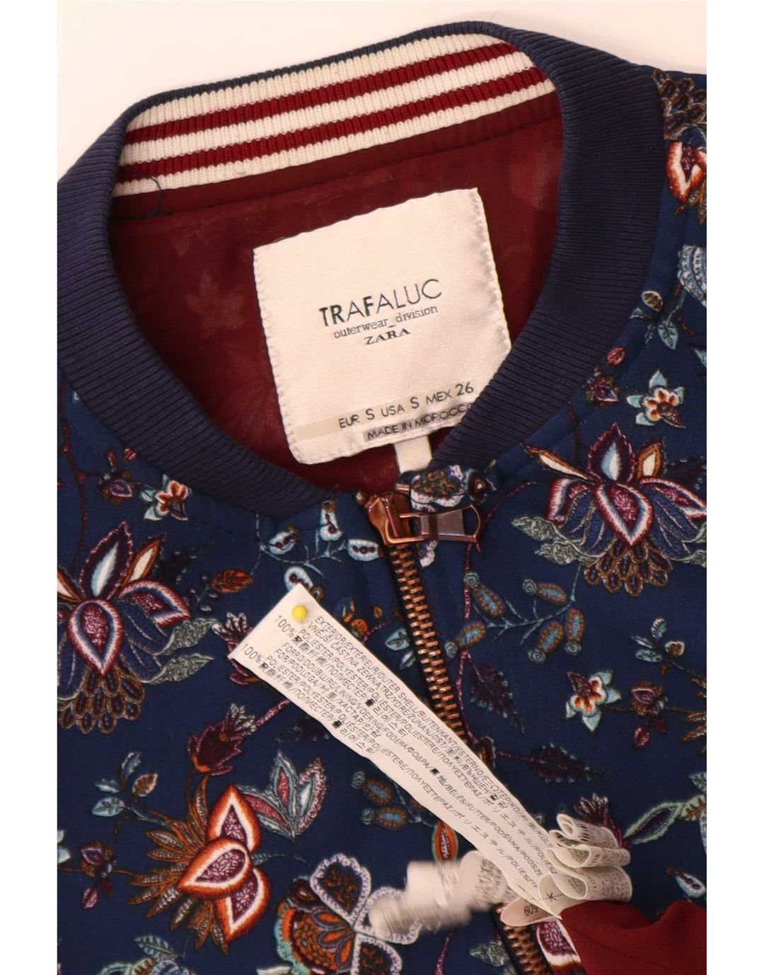 Zara Γυναικείο Trafaluc Bomber Jacket UK 10 Small Navy Blue Floral Polyester