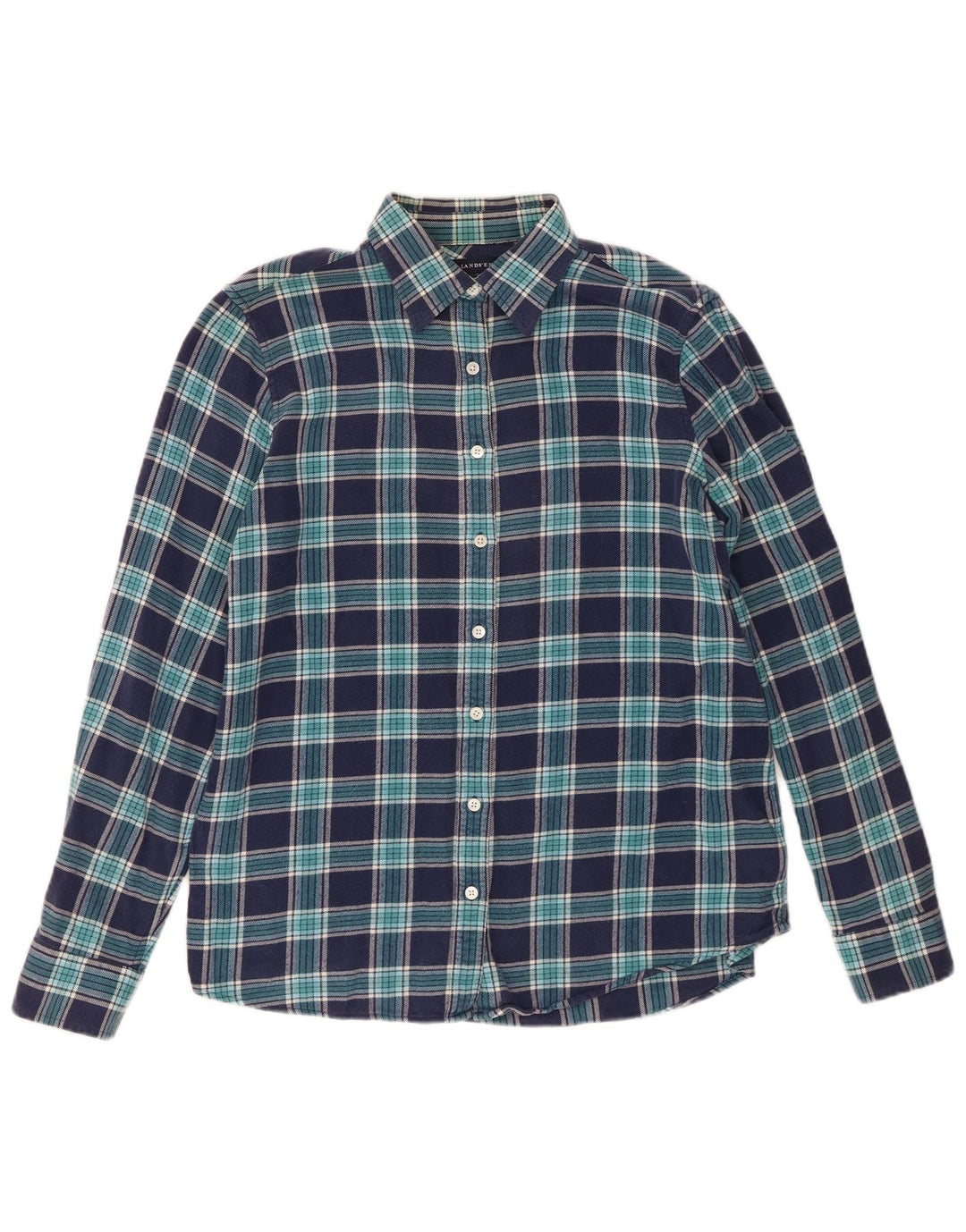 Lands End Γυναικείο Φανελένιο πουκάμισο UK 14 Medium Navy Blue Check Cotton