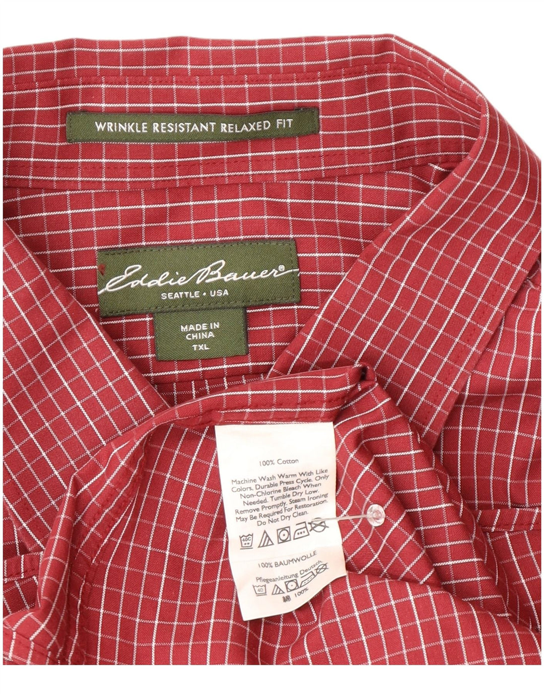 Eddie Bauer Ανδρικό πουκάμισο με καρό Relaxed Fit XL Μπορντό βαμβακερό
