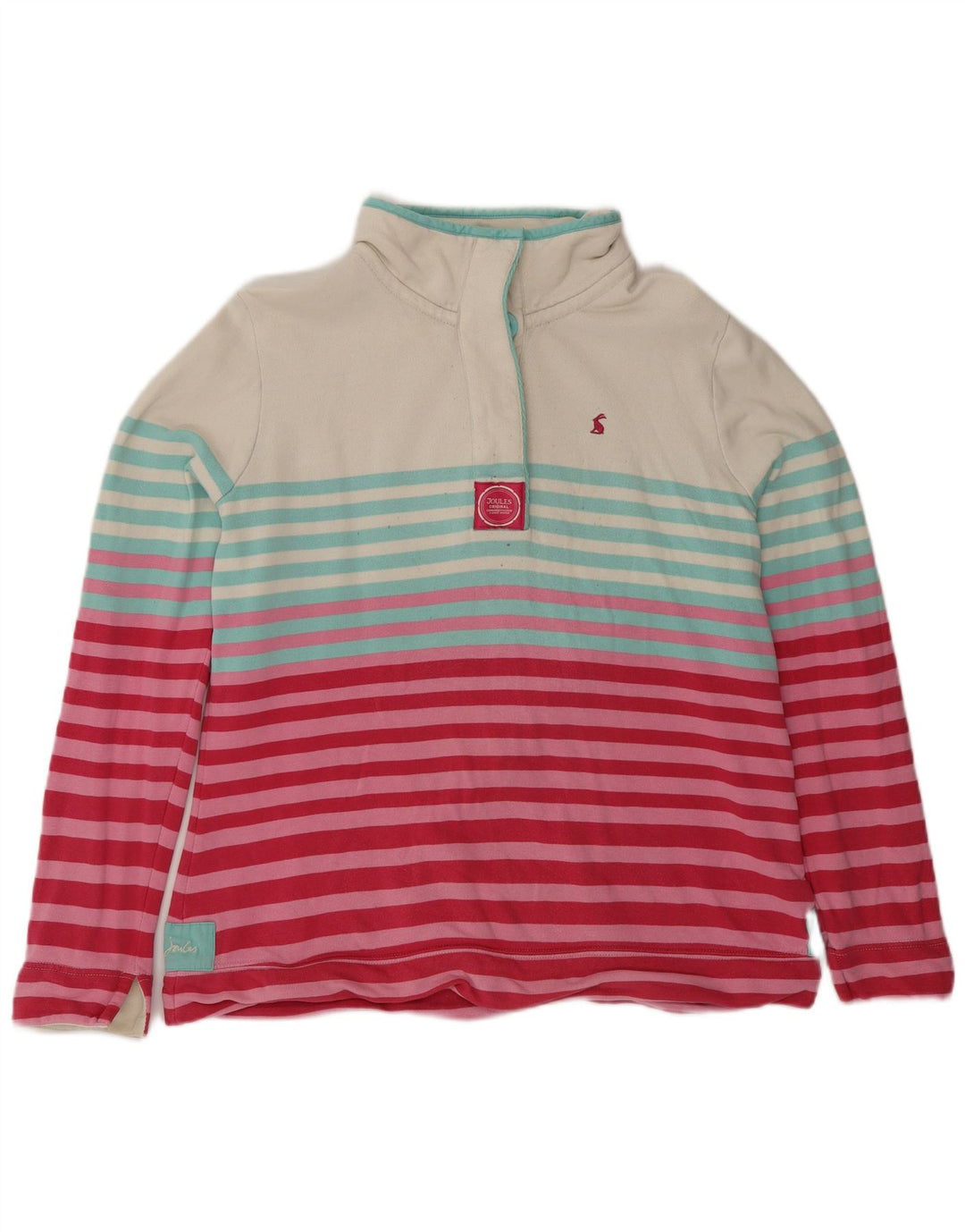 Joules Γυναικεία φούτερ με λαιμόκοψη με κουμπιά Jumper UK 14 Μεγάλο ροζ βαμβακερό ριγέ