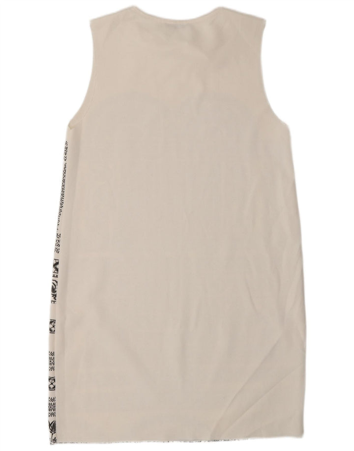 Zara Γυναικείο Αμάνικο Φόρεμα Shift UK 12 Medium White Geometric