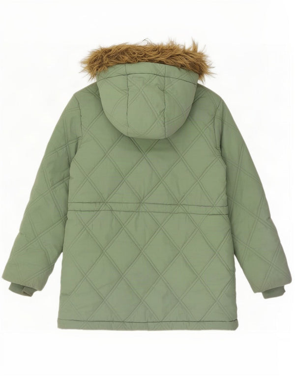 Jack Wills Girls Hooded Quilted Parka Jacket 8-9 Years Green Polyester